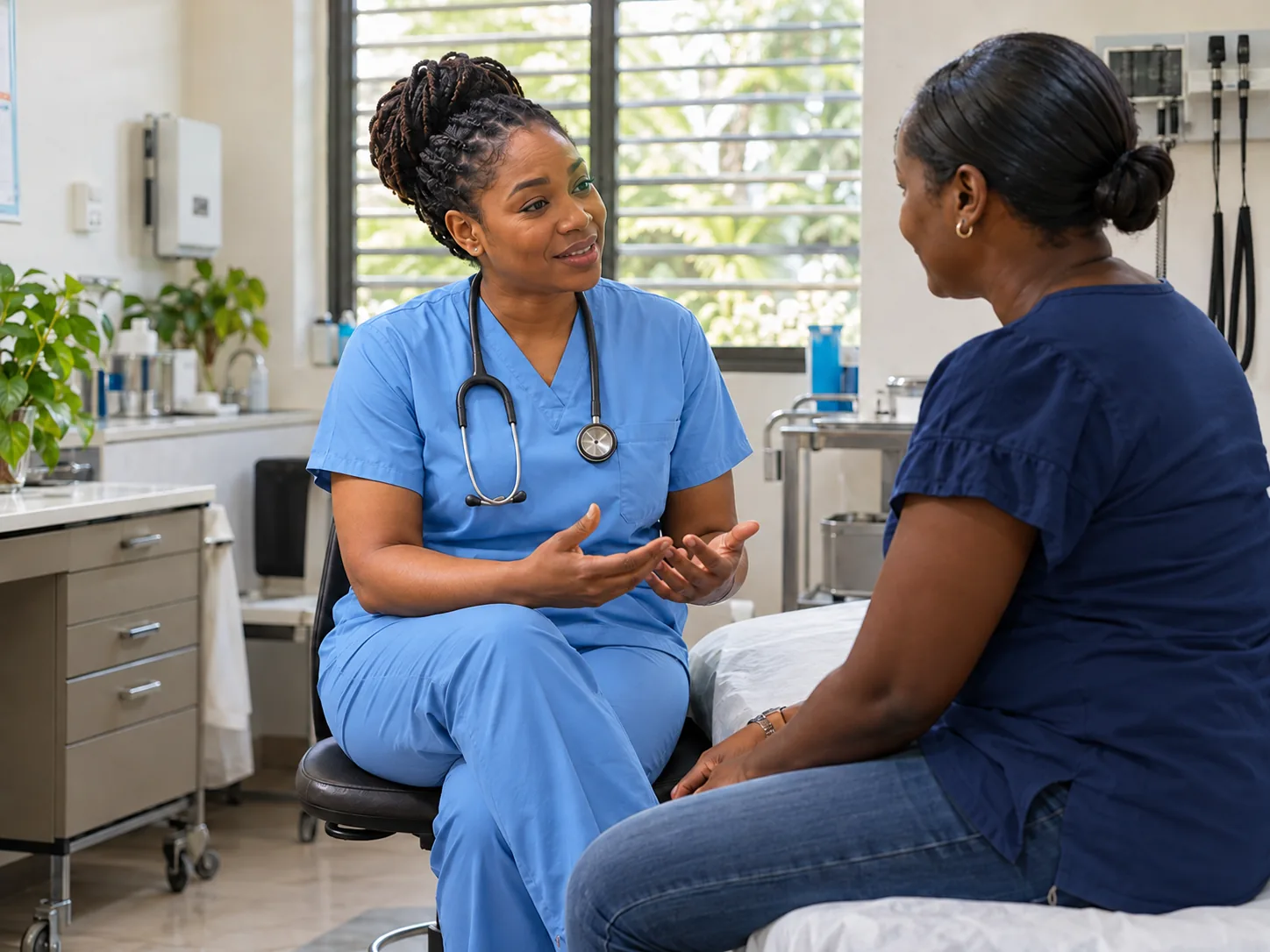 Illustrative Jamaican family discussing health care