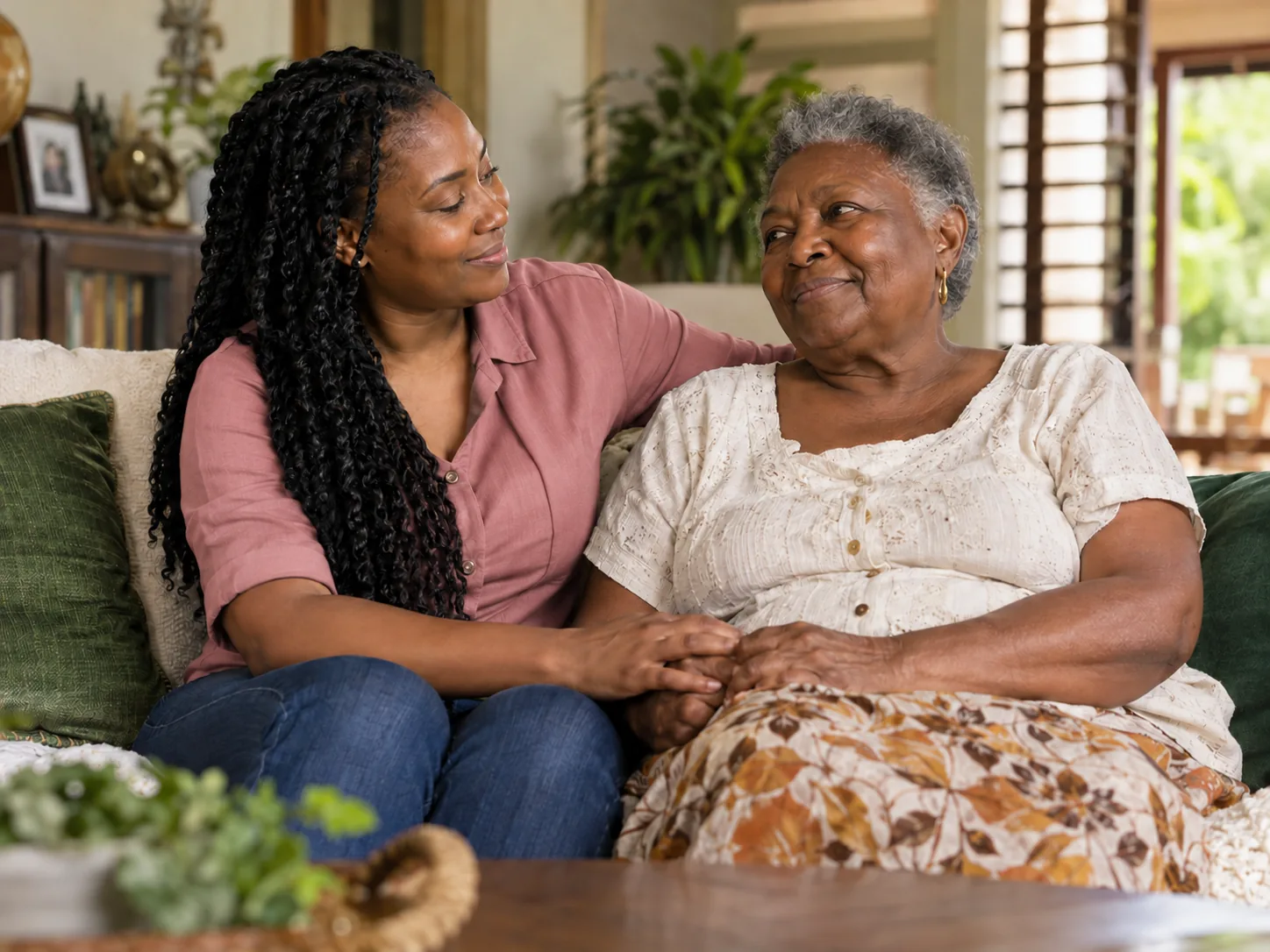 Illustrative person supported by family during recovery